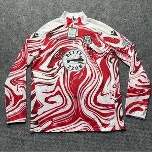 Macron Wrexham AFC 1/4 Zip Mens XL Red White Pullover Long Sleeve Betty Buzz NEW